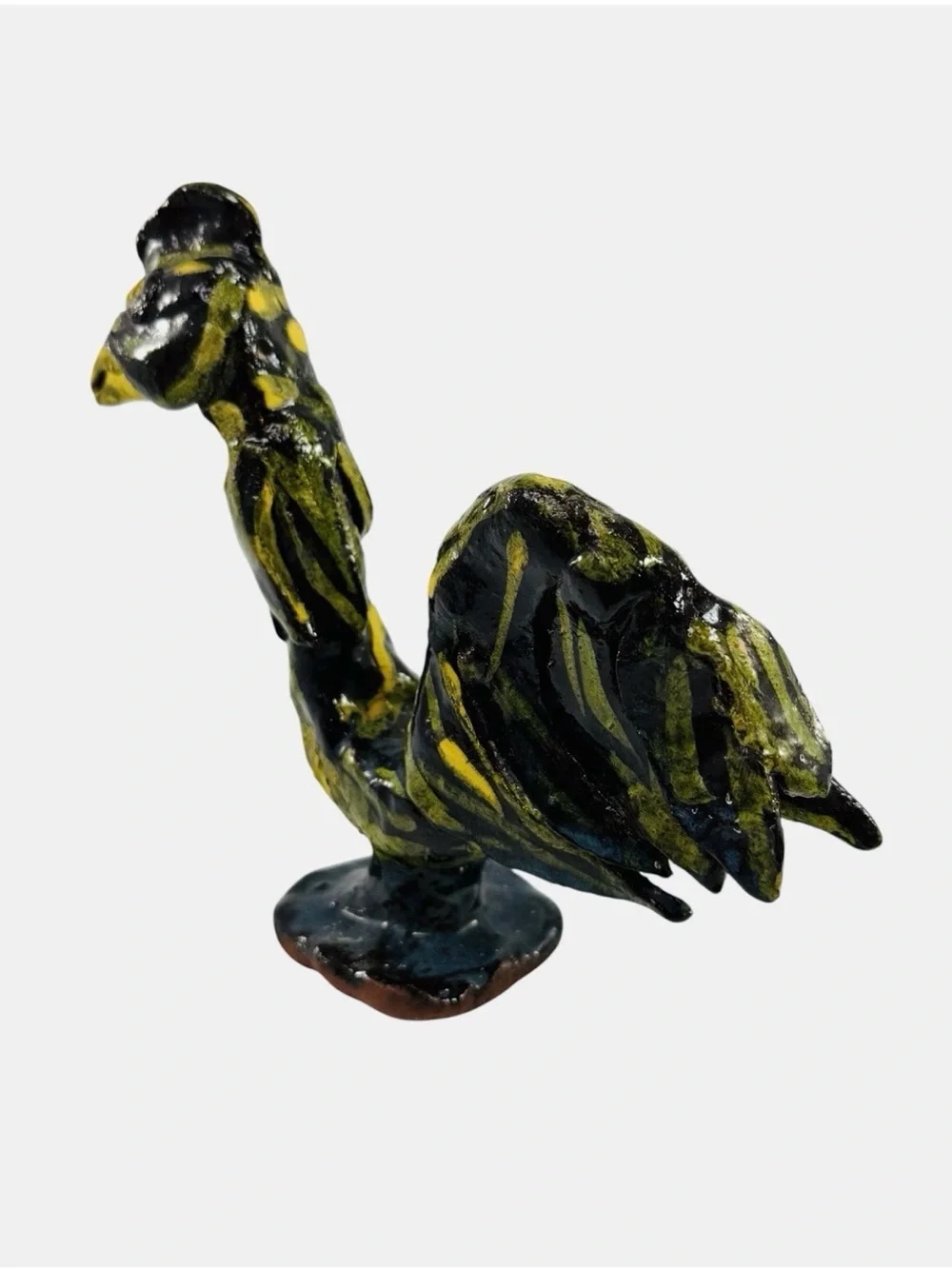 Vintage Mary Ferguson Pottery Folk Art Rooster Chicken Farmhouse Yellow Green